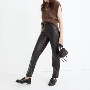Madewell Perfect Vintage Straight Faux Vegan Leather Jeans Black High Rise 27